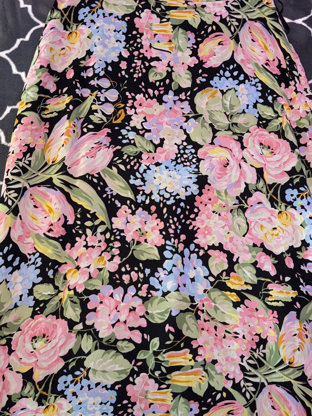 Jones New York Sport Black Floral Skirt with Pink, Blue & Yellow Blooms